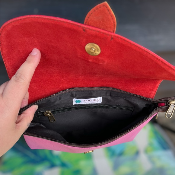 Soruka Colorblock Pink Green and Red Leather Crossbody Bag - Picture 2 of 3